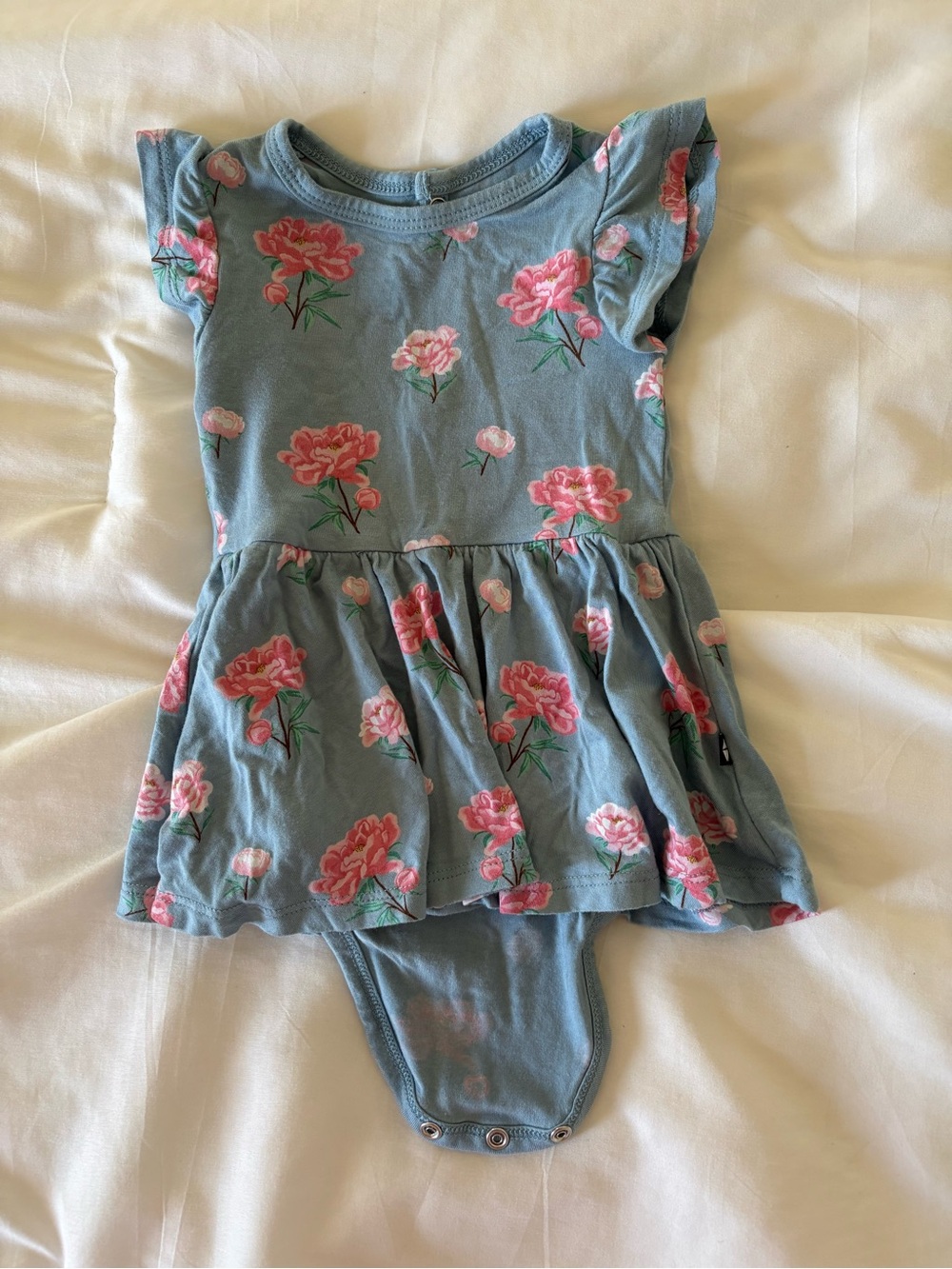 Kyte baby Blue Floral Baby Dress Bodysuit with Pink Roses